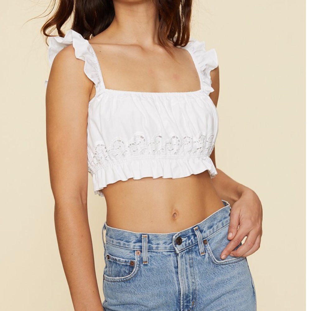 LPA White Eyelet Ruffle Crop Top